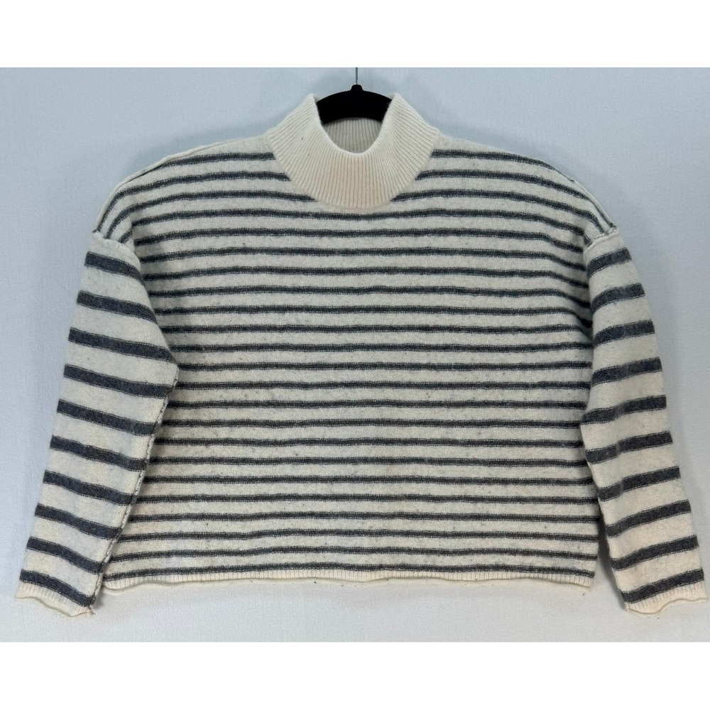 Madewell Striped Mockneck Merino Wool Blend Sweater Cream Charcoal Grey Womens M - Picture 10 of 12